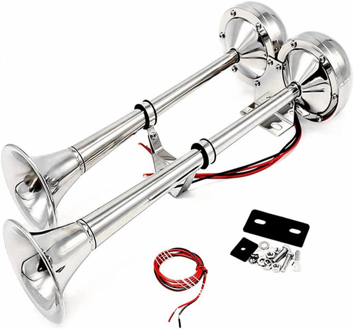 YIYIDA Autohupe Bootshupe Auto Elektrohupe 165 DB Schiffshupe Doppelrohrhupe Silber LKW Hupe Autolau
