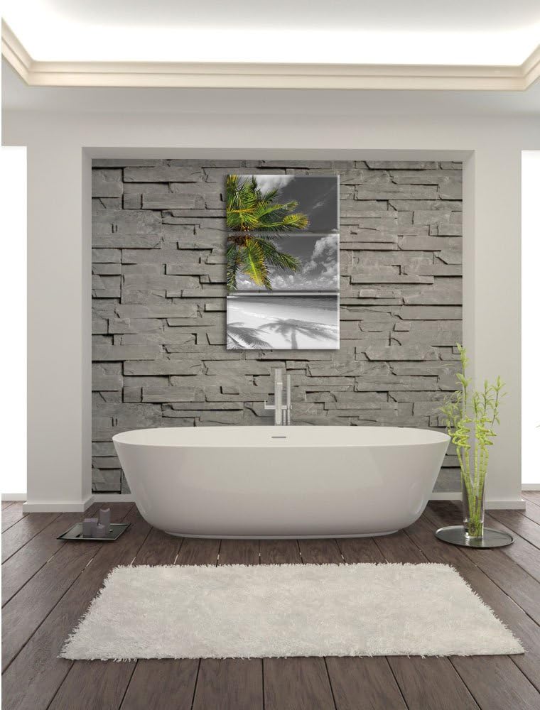 Pixxprint riesige Palem über Strand schwarz/weiss 3-Teiler Leinwandbild 120x80 Bild auf Leinwand