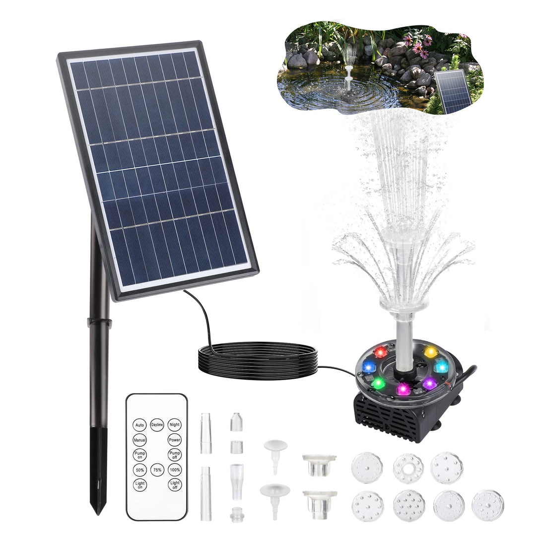 Boadw LED Solar Springbrunnen mit 7W Solar Panel Eingebaute 5000 mAh Batterie Solar Teichpumpe Solar