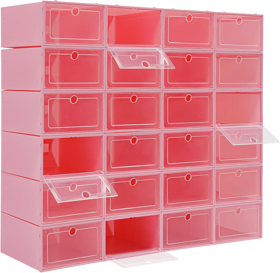 Schuhboxen - 24 Stück Schuhbox, Schuhboxen Stapelbar und Faltbar - Flip-Top-Design, Schuh Organizer