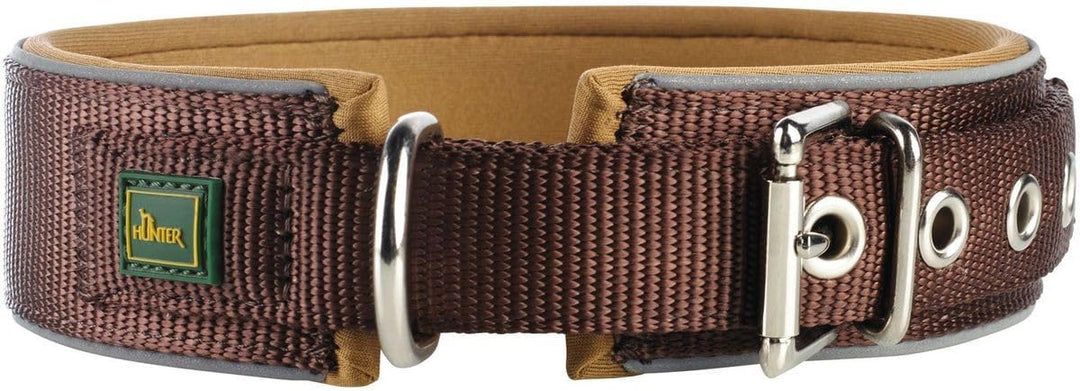 HUNTER Hundehalsband NEOPREN REFLECT, Farbe: braun/caramel, weiche Polsterung, reflektierend, besond