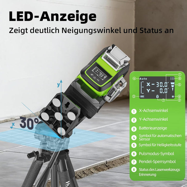 Huepar Verbesserter 360° Laser Wasserwaage mit Elektrische Feineinstellung