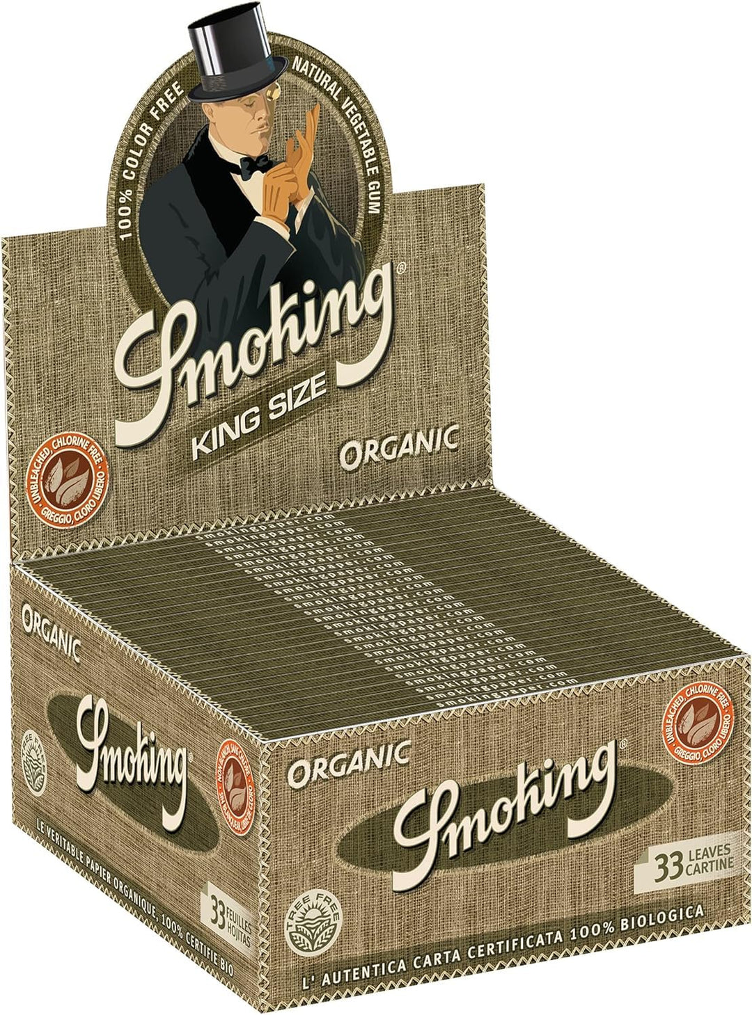 SMOKING Organic-King Size Paper-Hanfblatt-50 Hefte je 33 Blatt, Grün, M