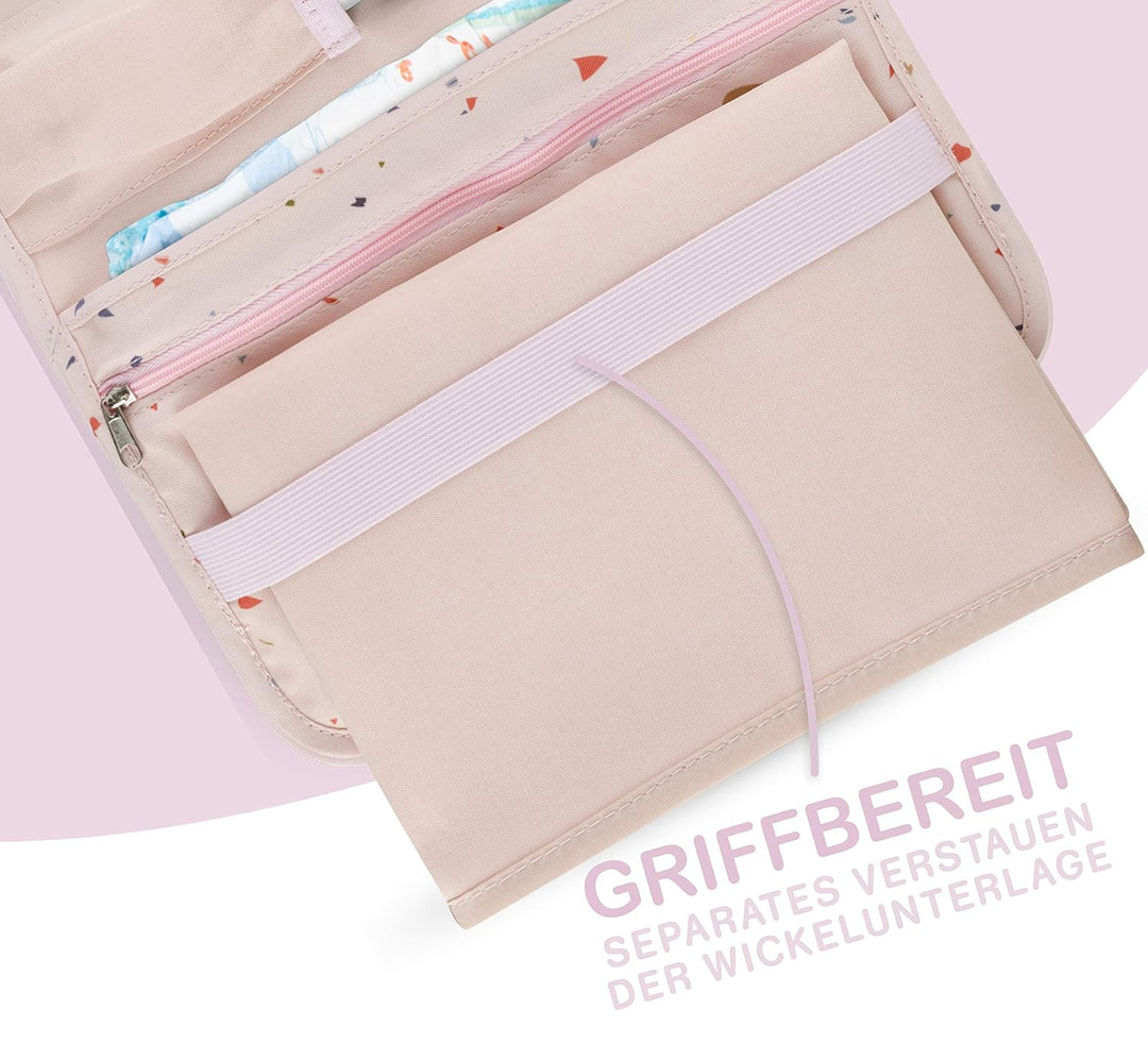 Jubi® Windeltasche mit Wickelunterlage für unterwegs mit extra viel Platz- Kleine Wickeltasche - Ros