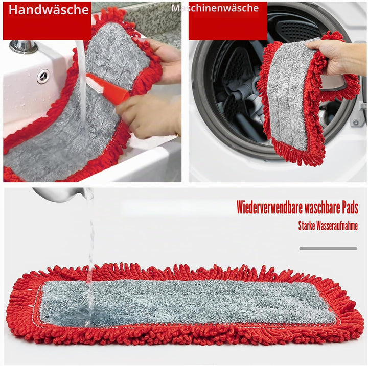 JEHONN Bodenwischer Wischmopp mit Mikrofaser & Chenille Pads, 127 cm Teleskopstiel Wischer Boden für