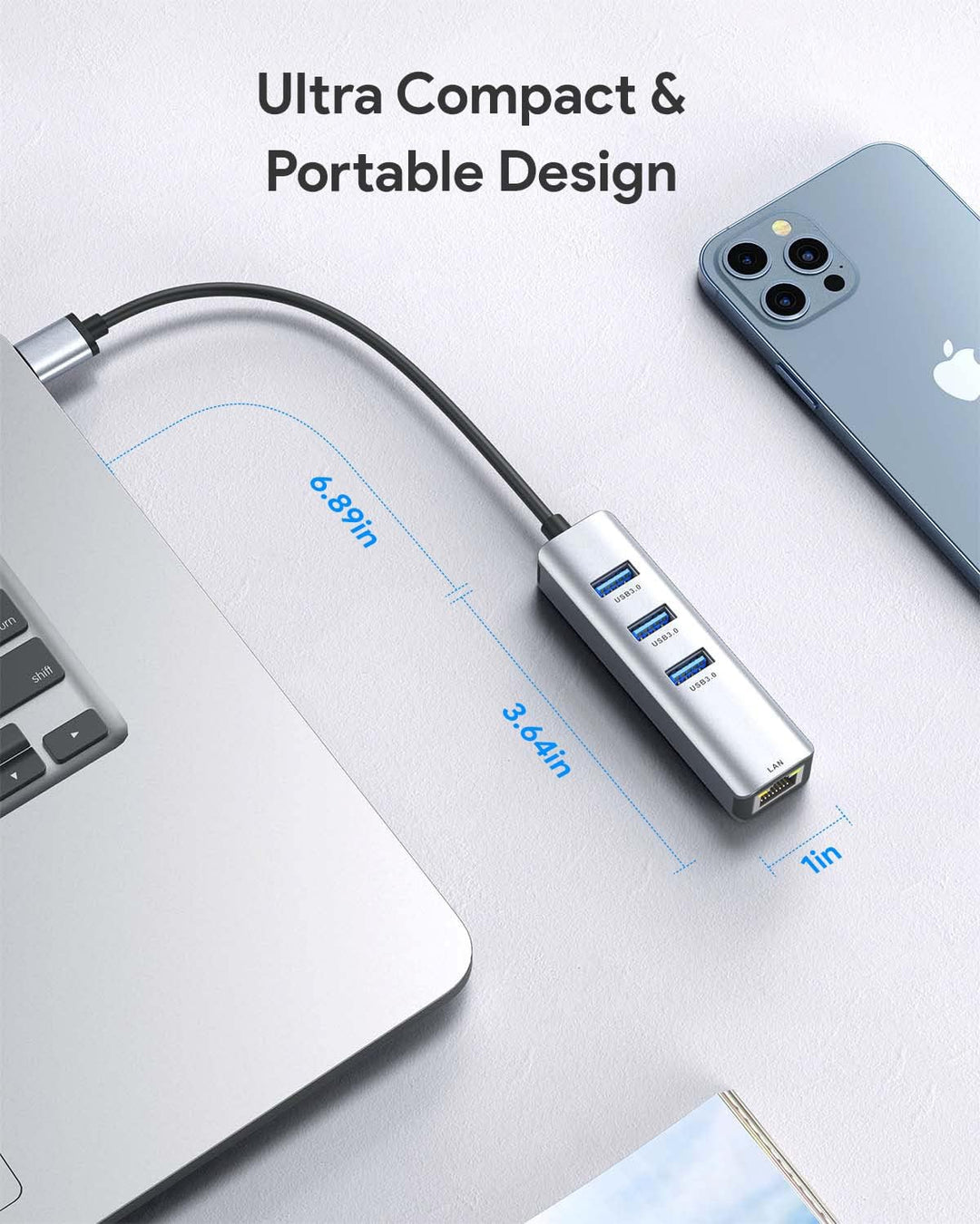 ABLEWE USB-auf-Ethernet-Adapter, 4-in-1 Aluminium USB Ethernet-Adapter mit RJ45 10/100/1000Mbps Giga