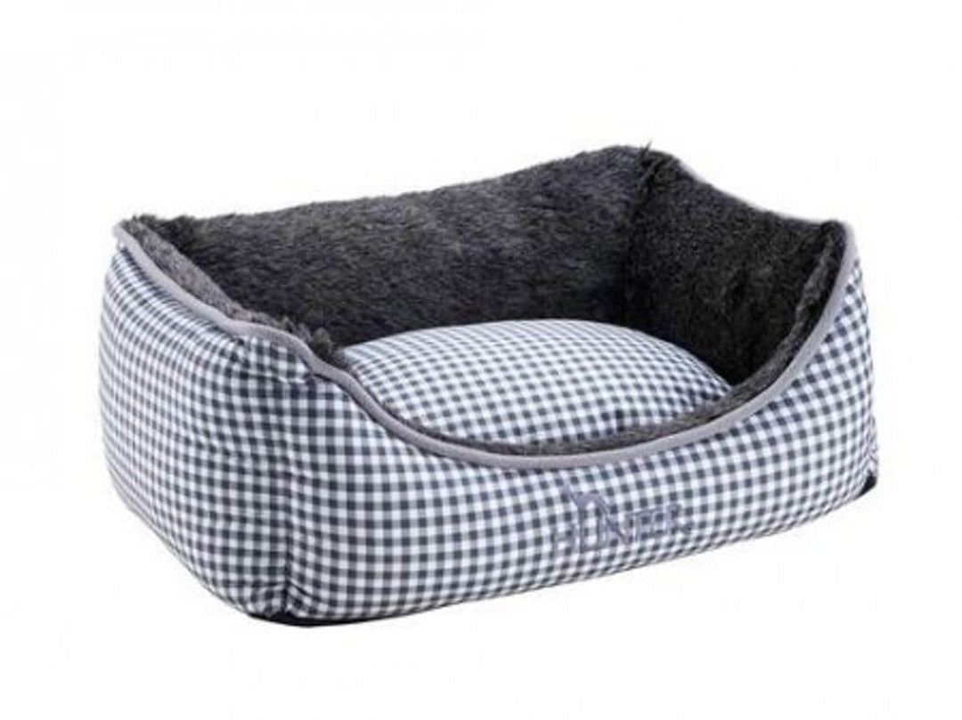 HUNTER Astana Hundesofa, mit weichem Plüschbesatz, Wendekissen, Karo-Muster, 80 x 60 cm, grau Karo g