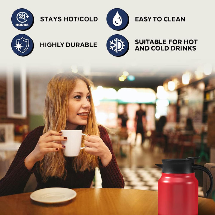 Thermo-Kaffeekaraffe mit Tee-Ei, doppelwandig, mit LED-Display, Edelstahl, Teekaraffee, Teekanne, 12