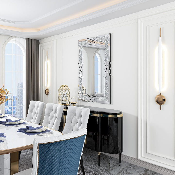 Artloge Dekorative Luxus Kristall Wandspiegel 90×60, Modern Spiegel mit Metall Haken - Badspiegel fü