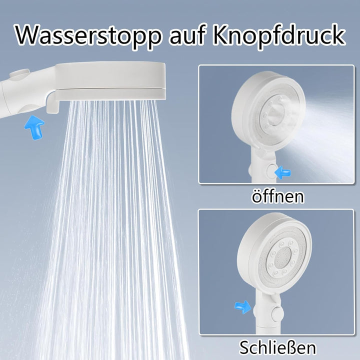 Duschkopf mit 4 PP Filter, Handbrause Wassersparend, Duschkopf Duschbrause mit 5 Strahlarten Hochdru