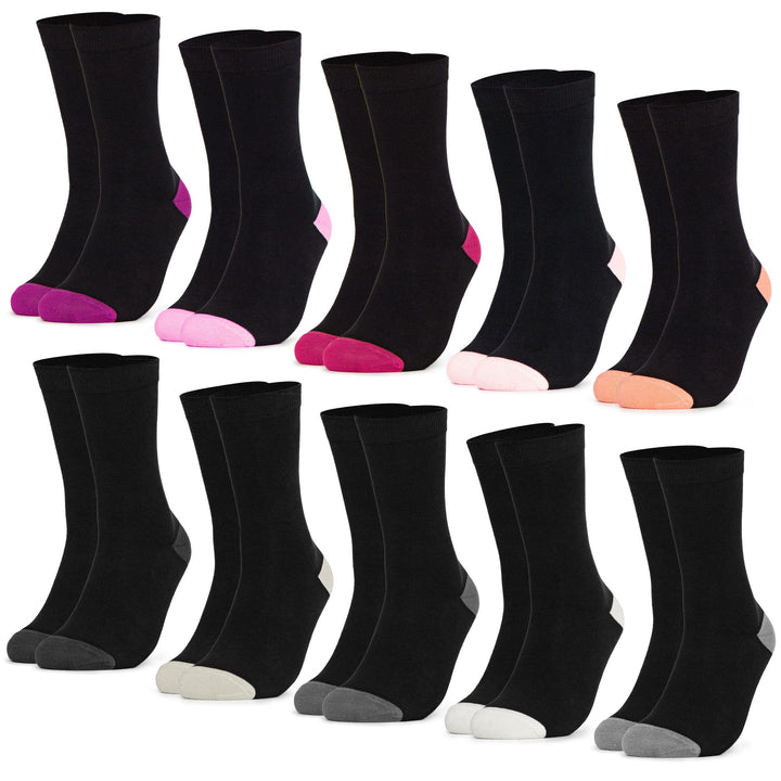 Occulto 10 PAAR SOCKEN für DAMEN aus BAUMWOLLE (Modell: Gertrud) 35-38 Schwarz-pink, 35-38 Schwarz-p