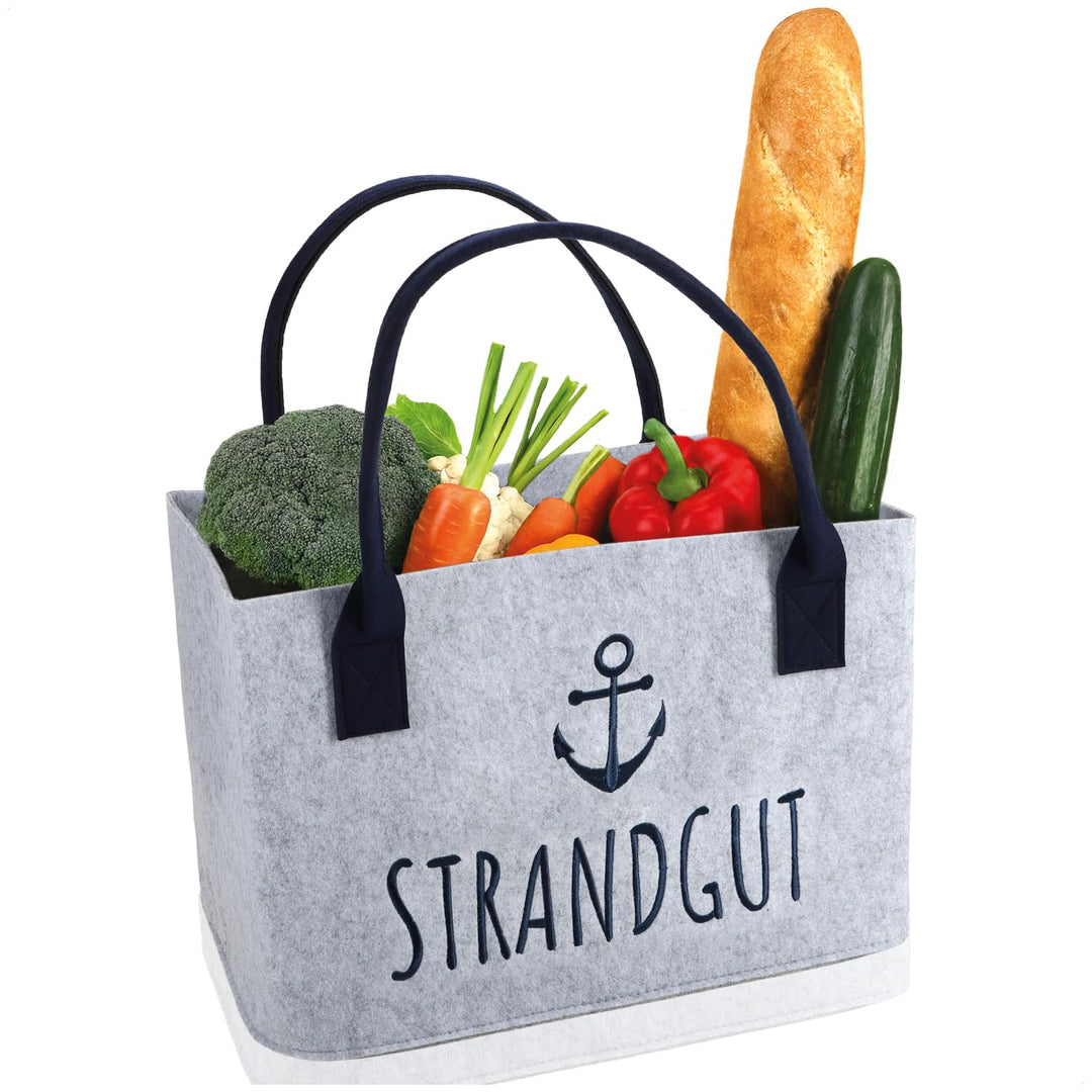 com-four® Filz-Shopper mit Henkel - faltbarer Aufbewahrungskorb aus Filz - Tasche mit maritimem Spru