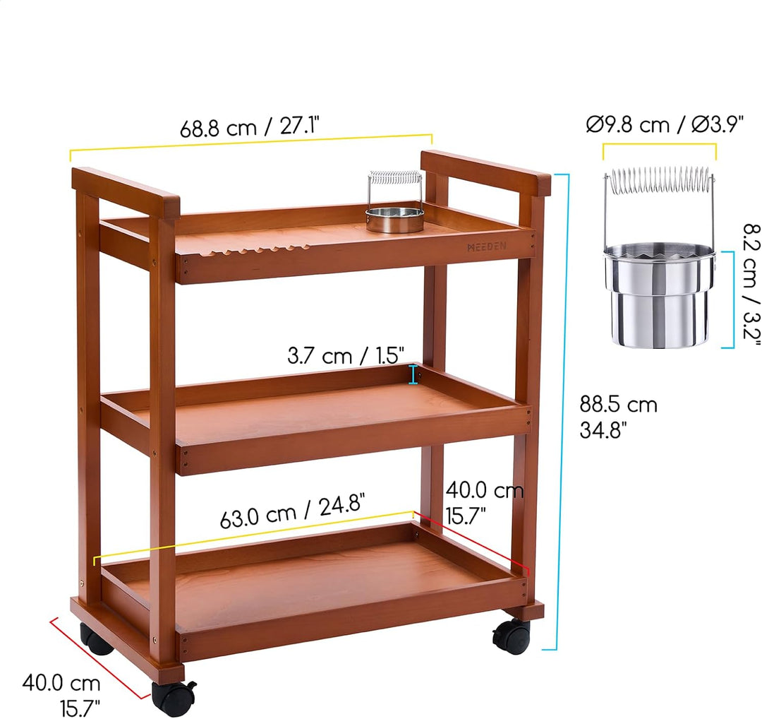 MEEDEN Beistellwagen mit Rollen, Walnuss 3-Tier Multifunktionale Art Storage Cart Organizer, Massivh