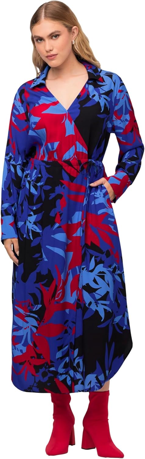 Ulla Popken Damen Blumendruck Kleider 50-52 Titan Blau, 50-52 Titan Blau