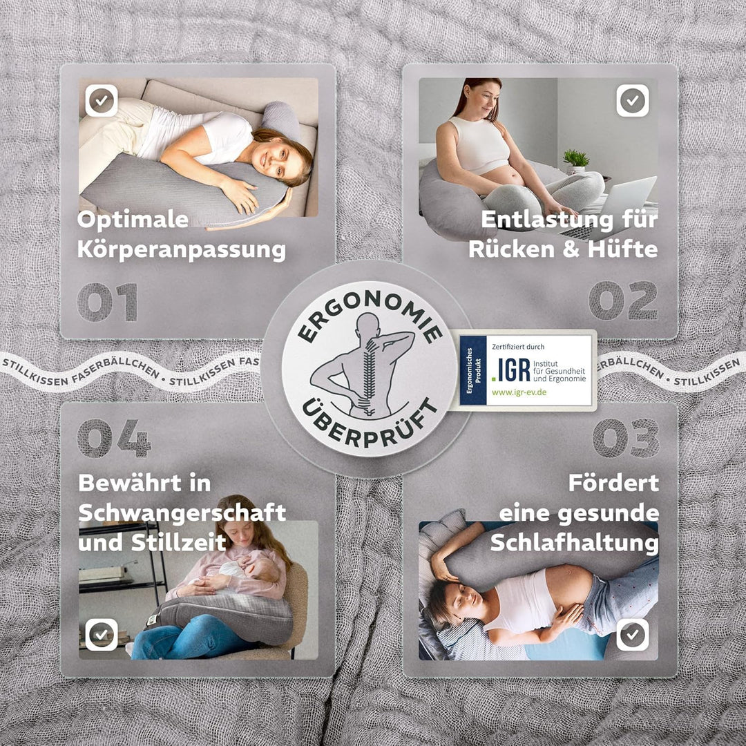sei Design XXL Stillkissen 190 cm x 35 cm mit Musselin-Bezug ergonomisch. Schwangerschaftskissen Sei