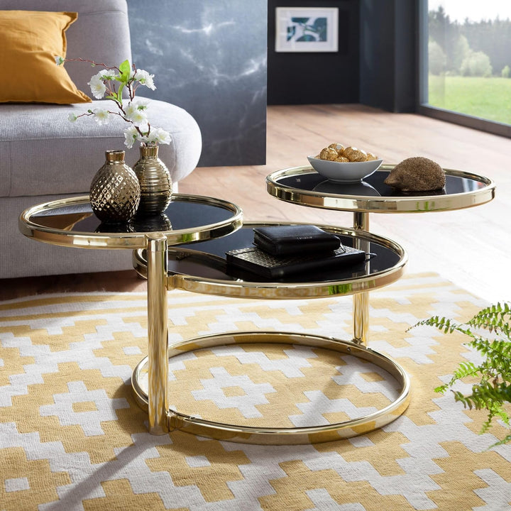 FineBuy Couchtisch mit 3 Tischplatten 58 x 43 x 58 cm | Beistelltisch rund | Design Wohnzimmertisch