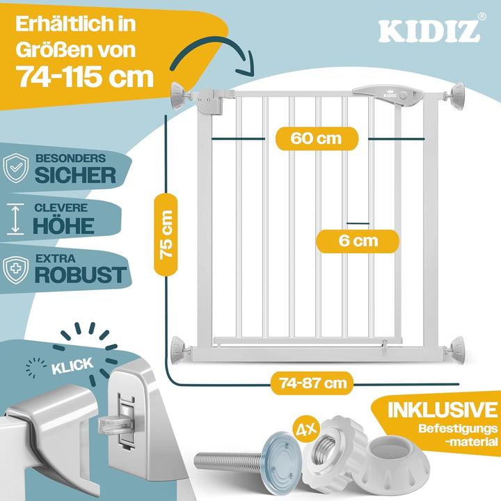 KIDIZ® Türschutzgitter Absperrgitter Treppengitter Kindergitter | Gitter Haustier | ohne Bohren | be
