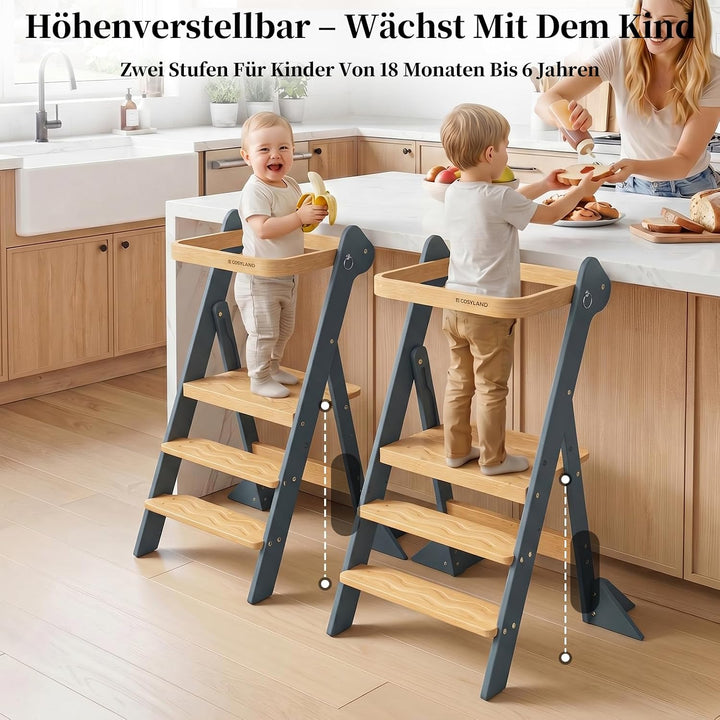 COSYLAND Lernturm ab 1 Jahr klappbar – iF Design Award Gewinner, höhenverstellbarer Lernturm mit Sic