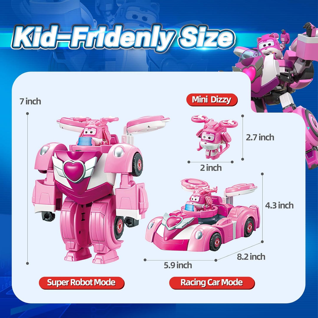 Super Wings Super Robot Suit Dizzy, ca. 18 cm grosse verwandelbare Spiel-Figur, 2-in-1 Roboter Anzug