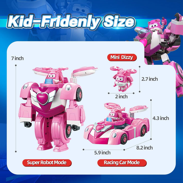 Super Wings Super Robot Suit Dizzy, ca. 18 cm grosse verwandelbare Spiel-Figur, 2-in-1 Roboter Anzug