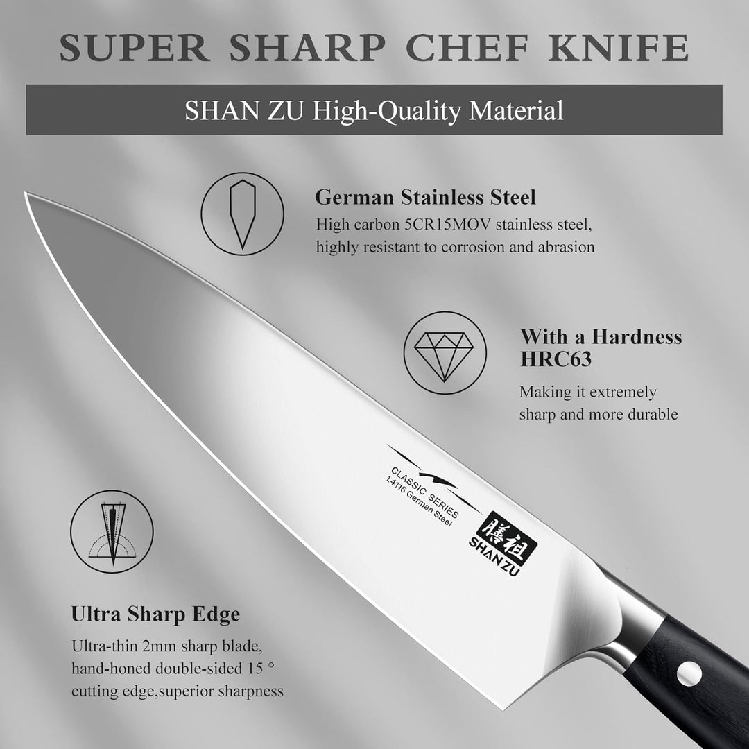 SHAN ZU Küchenmesser Kochmesser Profi Messer, Chefmesser 20cm Deutscher Edelstahl Extra Scharfe Mess