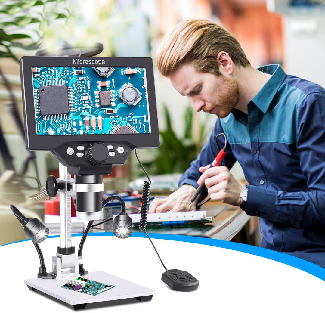 Koolertron LCD Digital Mikroskop, 7 Zoll 1080P USB Mikroskop mit Licht und Fernbedienung, Mikroskopk