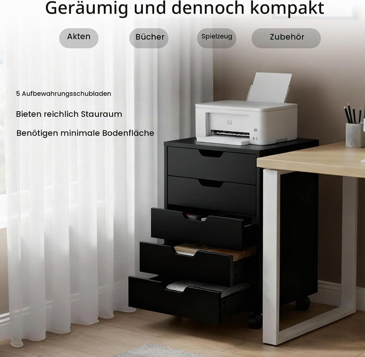 Rollcontainer mit 5 Schubladen, mobiler Aktenschrank mit Rollen, Schubladenschrank Büroschrank Büroc