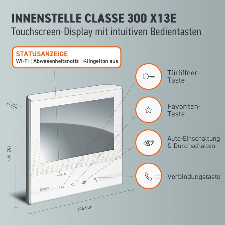 BTicino, CLASSE300 X13E Video-Innenstelle mit 7"-Touchscreen, 4 sensitiven Tasten, Smartphone-Anbind