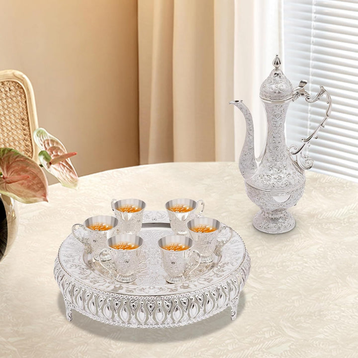 Vintage Türkische Kaffeekanne Set,Metallteekannenset mit 6 Kaffeetassen und Teetablett,Tee-Set Tee O