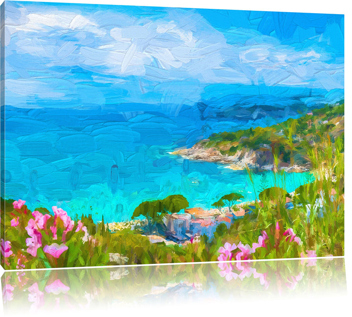 Pixxprint Panorama an der Toskana / 100x70cm Leinwandbild bespannt auf Holzrahmen/Wandbild Kunstdruc