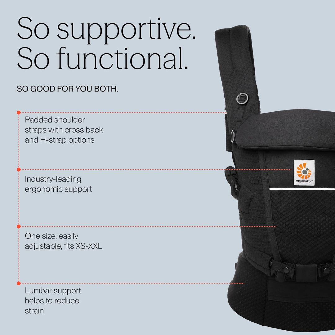 Ergobaby Adapt Babytrage für Neugeborene ab Geburt, 3-Positionen SoftFlex Mesh Ergonomische Babybauc