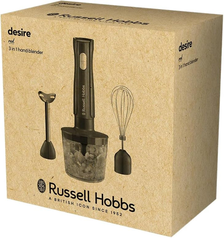 Russell Hobbs Stabmixer [3-in-1: Mixer,Schneebesen & Zerkleinerer/Pürierstab] Desire Red (600ml Mixb