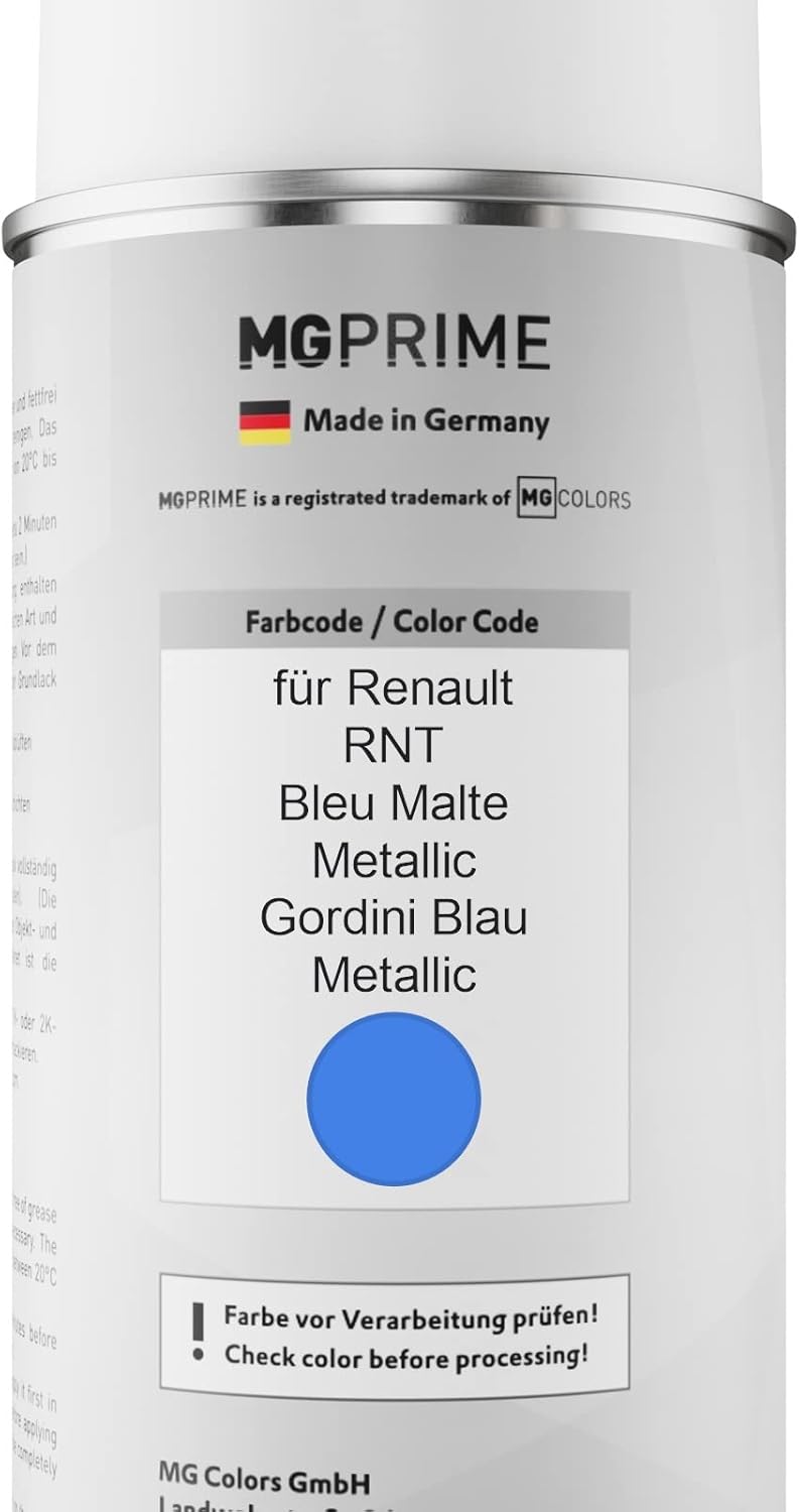 MG PRIME Autolack Sprühdosen Set für Renault RNT Bleu Malte Metallic/Gordini Blau Metallic Basislack