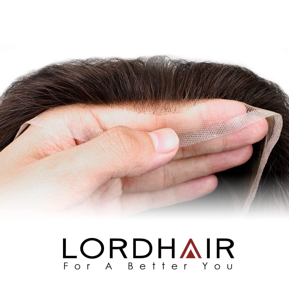 Lordhair Knotenlos Toupet für Männer, Haut Eben Injiziert Mensch Haar System, Basisgrösse 8x10 Zoll