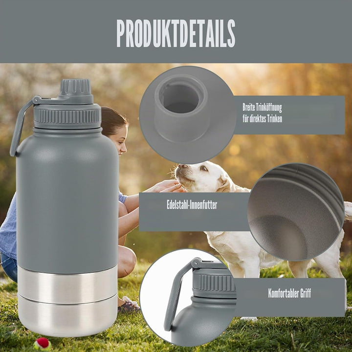 Trinkflasche Hunde für Unterwegs 950ml – Isolierte Edelstahl Hundetrinkflasche Wasserflasche mit Fut