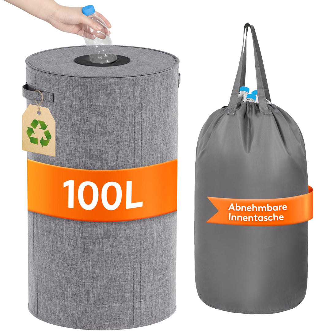 Lifewit 100L Kreis Pfandflaschen Sammelbehälter mit Deckel, Grosser Pfandflaschen behälter für die L
