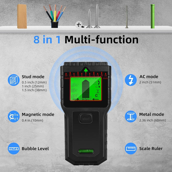Leitungsfinder Multifunktionaler Stud Finder mit LCD-Display &amp; Audio-Alarm, für Holz, AC-Leitungen,