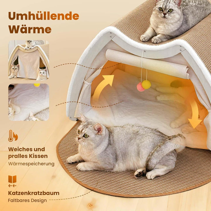 Sisal Katzenhaus Kratzbrett, 2-in-1 Kratz & Katzenzelt, Haustierhäuser, Tipi Hundezelt kleine Hunde,