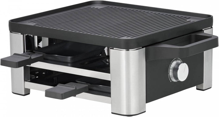 WMF Set 2-teilig Raclette Grill mit Pfännchen und Schiebern, Raclette 4 Personen, 870 W, Edelstahl u