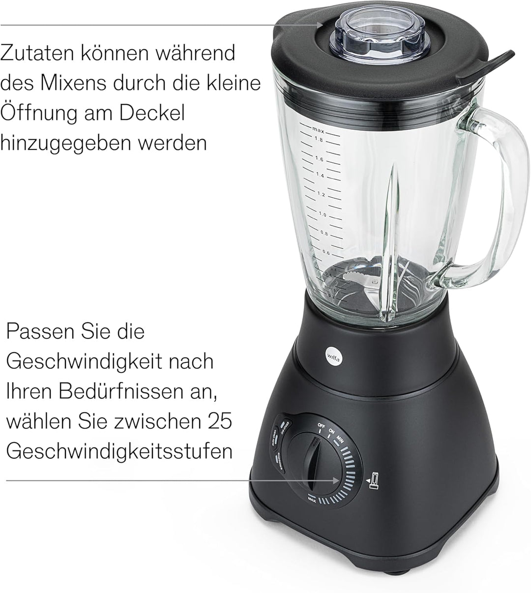 Wilfa XPLODE AUTO Standmixer - 1,8l Borosilikat-Glaskrug inkl. Mess-Skala - 1.500 Watt - 3 Programme