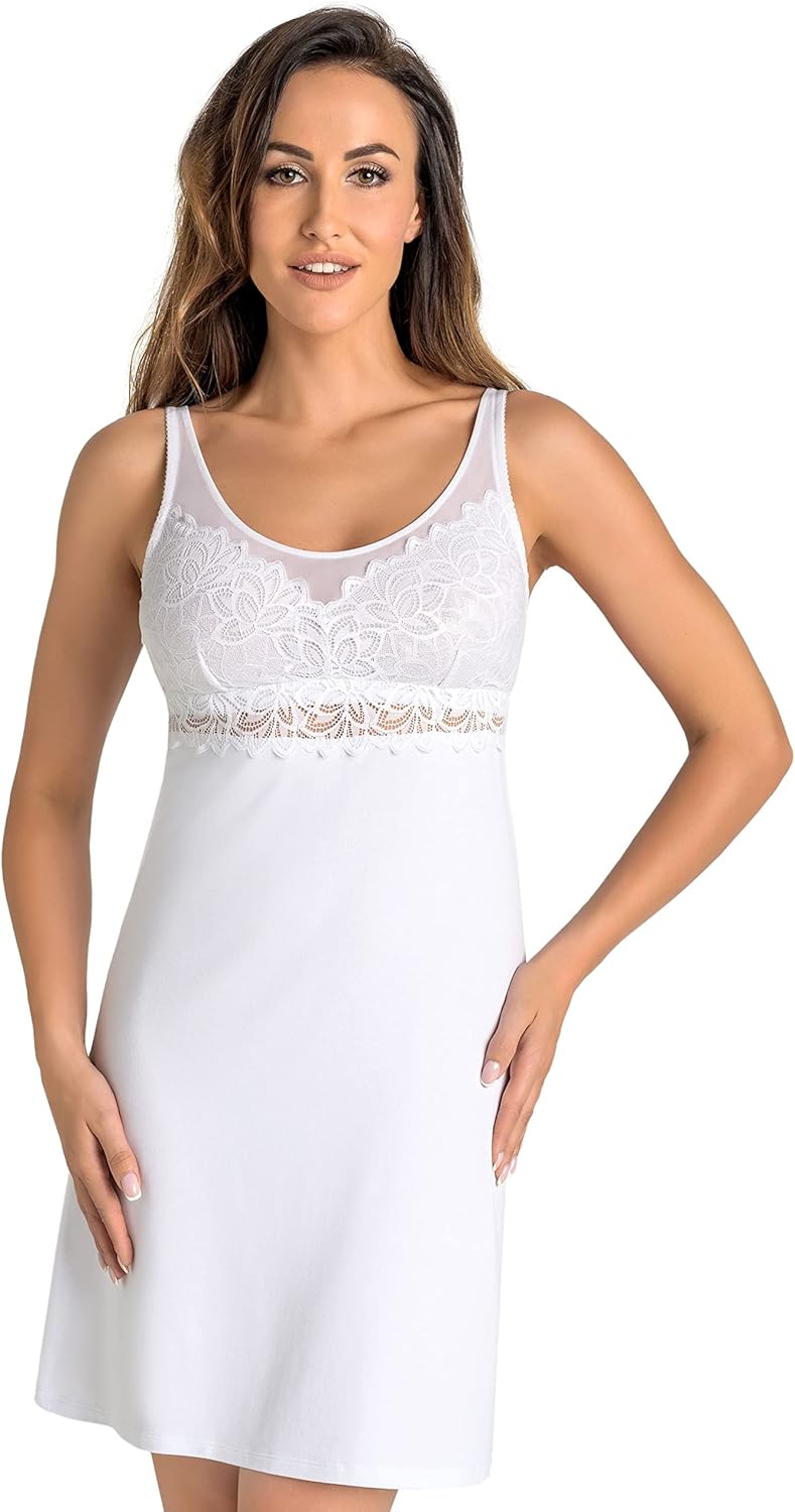 Teyli Damen Nachthemd mit Spitze S Weiss, S Weiss