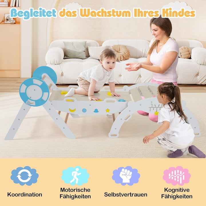 COSTWAY Klettergerüst Indoor 3er Set, klappabres Kletterdreieck mit Rutsche, Kletterbogen, inkl. dop