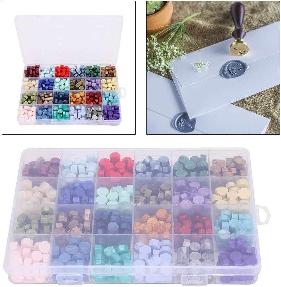 Siegel Wachsperlen Set verpackt in Plastikbox Retro 24 Farben Achteck Form Wachs Siegelstempel DIY H