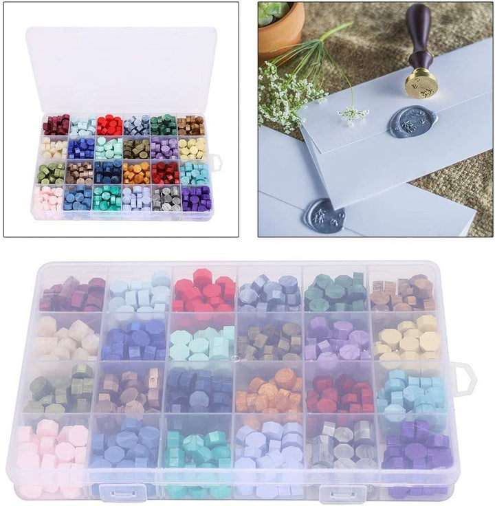 Siegel Wachsperlen Set verpackt in Plastikbox Retro 24 Farben Achteck Form Wachs Siegelstempel DIY H