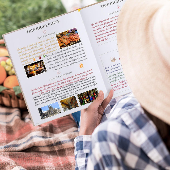 Lanpn Reisetagebuch Notizbuch 110 Seiten, Leinen Reisetagebuch zum Ausfüllen Fotobuch Reisejournal m