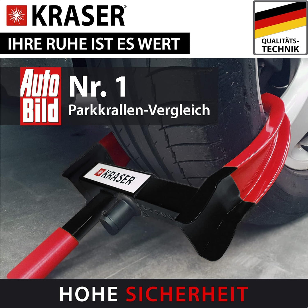 KRASER KR820 Radkralle Parkkralle mit Sicherheitsschloss für Auto PKW Wohnwagen, Anhänger Reifenkral