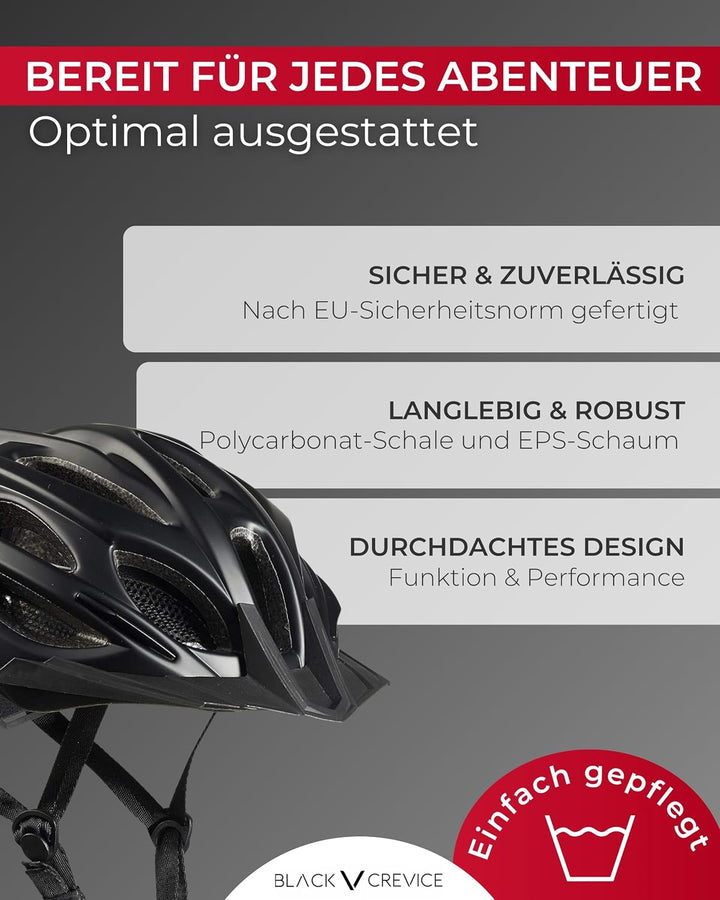 Black Crevice Fahrradhelm Erwachsene I Fahrradhelm I Fahrradhelm Herren &amp; Damen I MTB-Helm I Radhelm