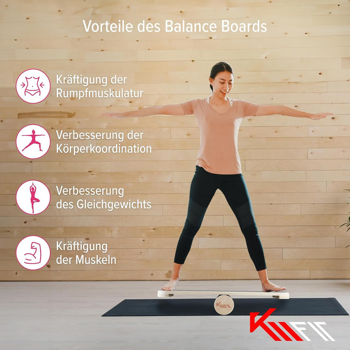 KM-Fit Balance Board | Balancebrett aus Holz | Indoor Skateboard Indoorboard | Surfboard, Surfbrett