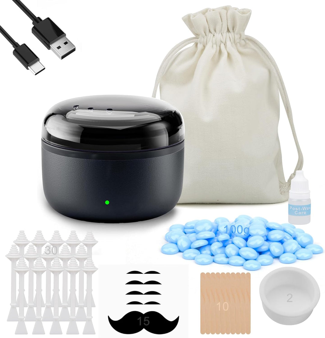 Nasenwachs-Set, schwarz, tragbarer Wachswärmer zur Haarentfernung mit 100 g Wachs, 10 Applikatoren,