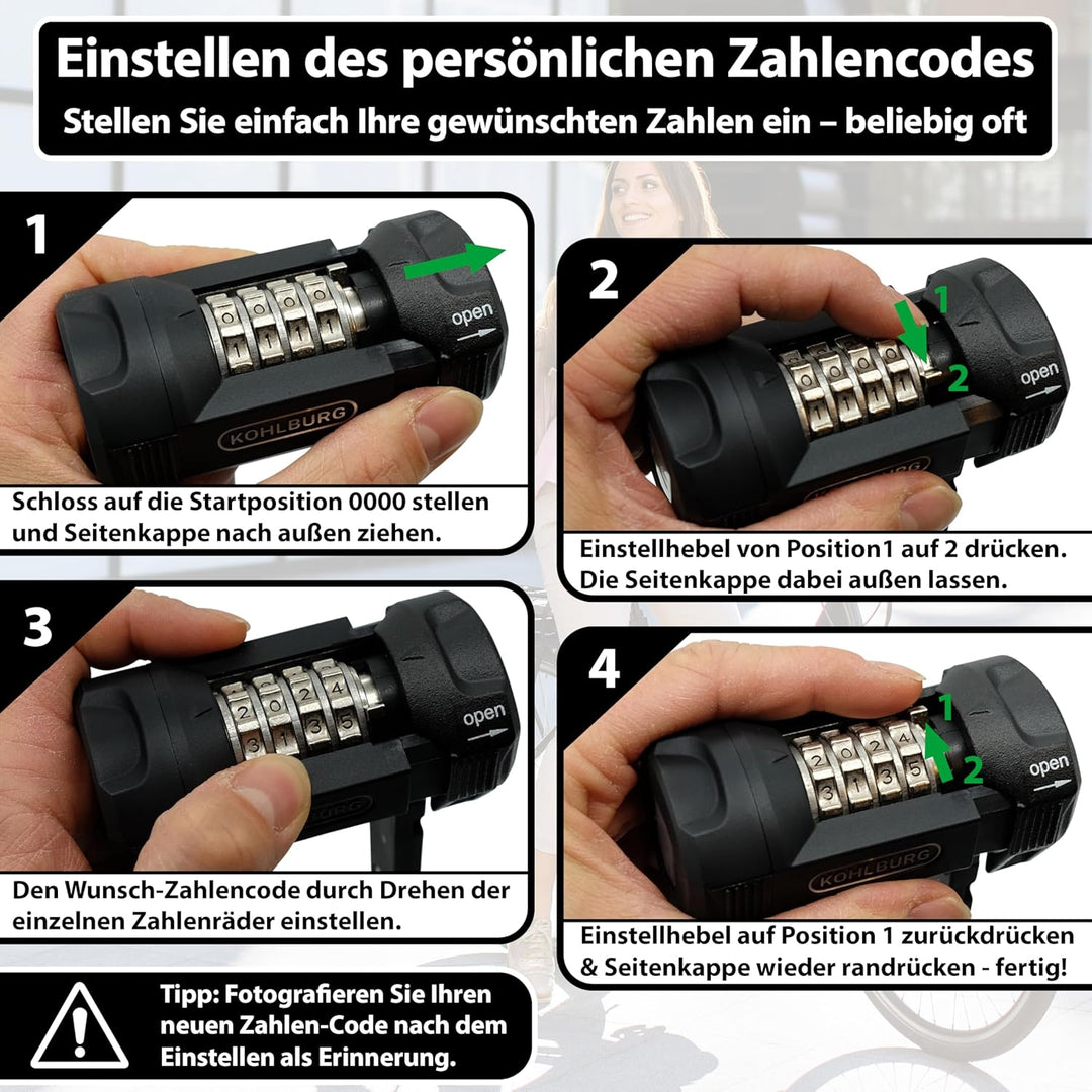 KOHLBURG [Bolzenschneider-sicheres] 110cm Faltschloss mit Zahlencode & Halterung – Fahrrad Zahlensch